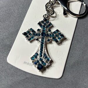 New Sparkling Blue Cross Keychain Purse Charm NWT